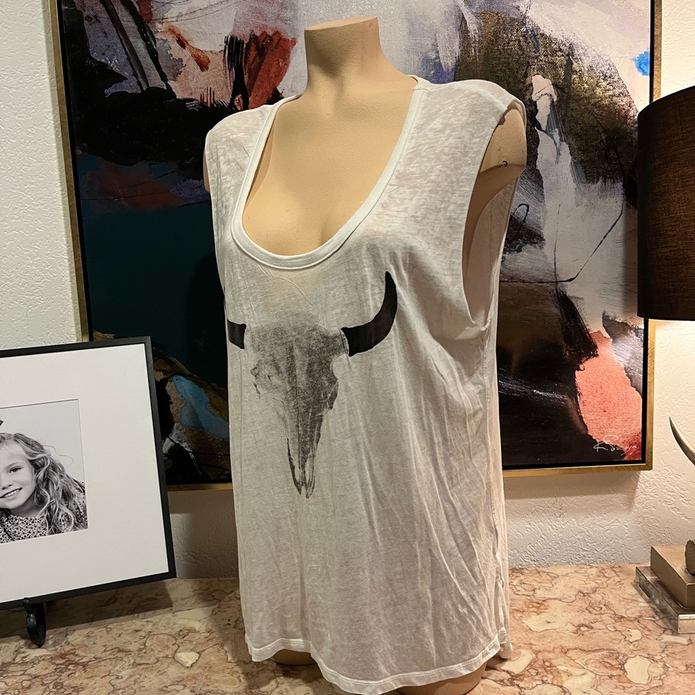 CHASER White Bull Skull Graphic Women's Top Medium tank top - Picture 3 of 13